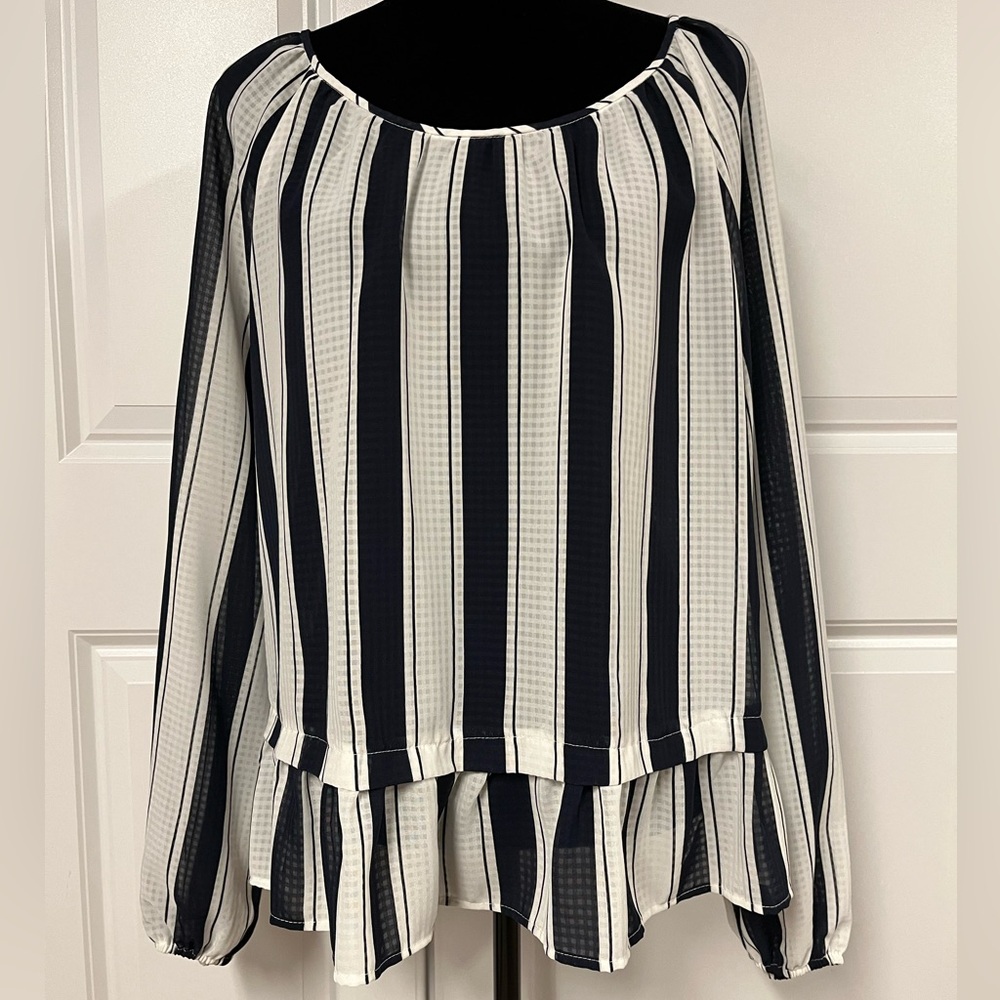 Merona Blue & White Striped Peplum Blouse